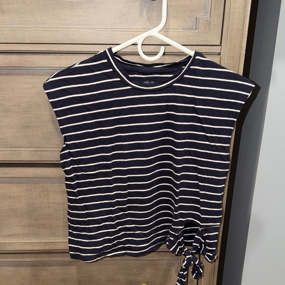 Banana Republic Navy and White Striped Tie-Side Tank